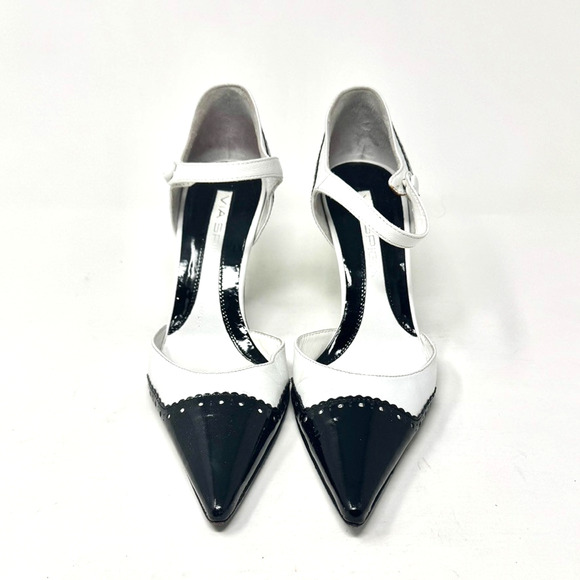 Via Spiga Heels 6.5 Black White Navarro Leather Shoe - Picture 2 of 9